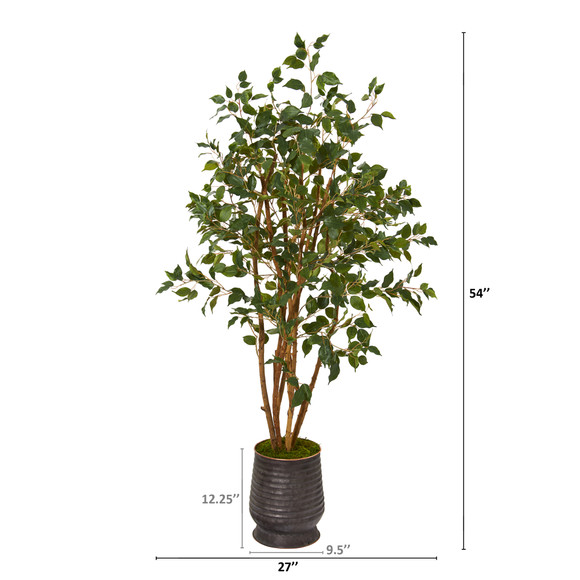 4.5 Ficus Artificial Tree in Ribbed Metal Planter - SKU #T1104 - 1