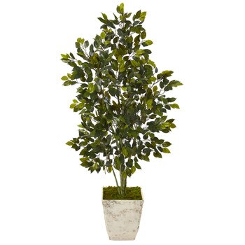 52 Ficus Artificial Tree in Country White Planter - SKU #T1111