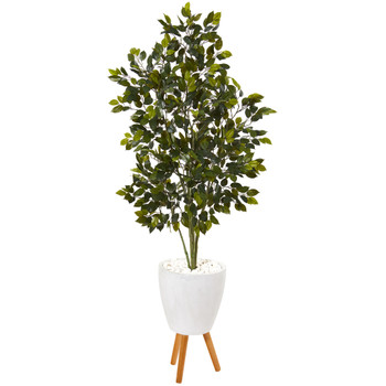 5 Ficus Artificial Tree in White Planter with Stand - SKU #T1112