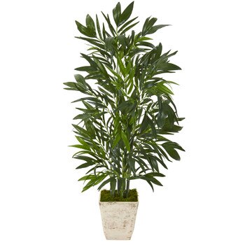 45 Bamboo Palm Artificial Tree in Country White Planter - SKU #T1129