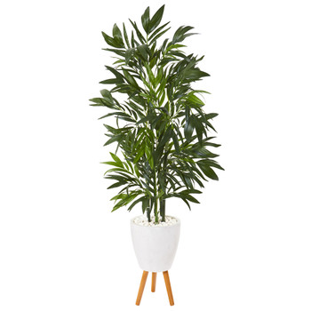 53 Bamboo Palm Artificial Tree in White Planter with Stand - SKU #T1130