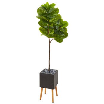 71 Fiddle Leaf Artificial Tree in Black Planter with Stand Real Touch - SKU #T1141