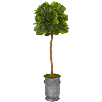5.5 Fiddle Leaf Artificial Tree in Copper Trimmed Metal Planter Real Touch - SKU #T1149