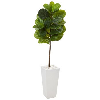 57 Fiddle Leaf Artificial Tree in White Planter Real Touch - SKU #T1158