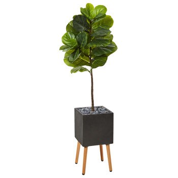 5 Fiddle Leaf Artificial Tree in Black Planter with Stand Real Touch - SKU #T1164