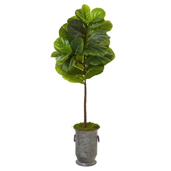 52 Fiddle Leaf Artificial Tree in Vintage Metal Planter Real Touch - SKU #T1166