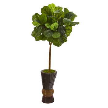 50 Fiddle Leaf Artificial Tree in Bamboo Planter Real Touch - SKU #T1172