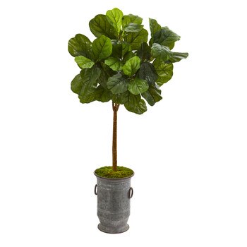 46 Fiddle Leaf Artificial Tree in Vintage Metal Planter Real Touch - SKU #T1173