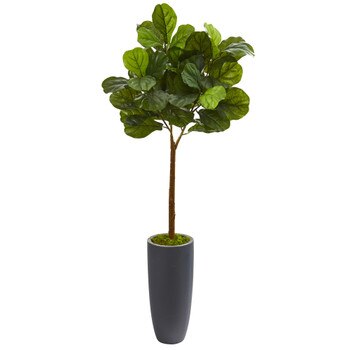 51 Fiddle Leaf Artificial Tree in Gray Planter Real Touch - SKU #T1178