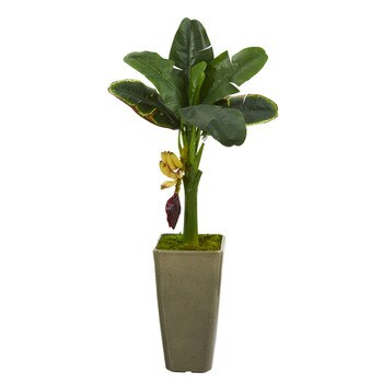 3 Banana Artificial Tree in Olive Green Planter - SKU #T1182