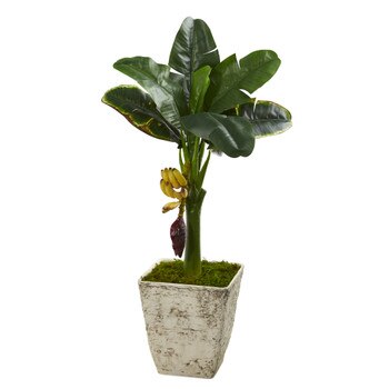 3 Banana Artificial Tree in Country White Planter - SKU #T1183
