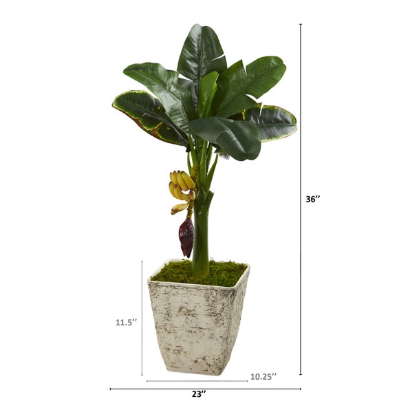 3 Banana Artificial Tree in Country White Planter - SKU #T1183 - 1