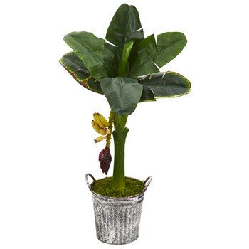 33 Banana Artificial Tree in Vintage Metal Pail - SKU #T1184