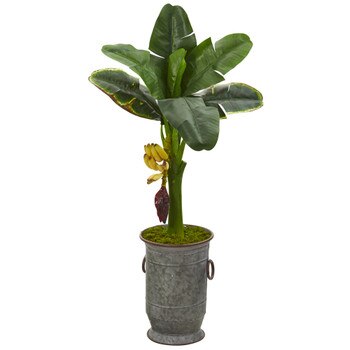 35 Banana Artificial Tree in Vintage Metal Planter - SKU #T1185