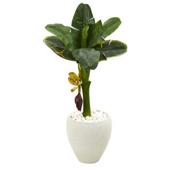 35 Banana Artificial Tree in White Planter - SKU #T1186