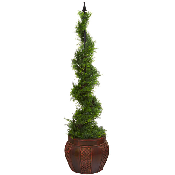 4.5 Cypress Artificial Spiral Topiary Tree in Decorative Planter - SKU #T1192