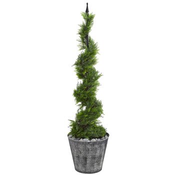 53 Cypress Artificial Spiral Topiary Tree in Black Embossed Tin Planter - SKU #T1193