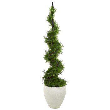 4.5 Cypress Artificial Spiral Topiary Tree in White Planter - SKU #T1196