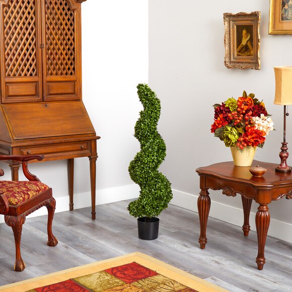 4 Spiral Hazel Leaf Artificial Topiary Tree UV Resistant Indoor/Outdoor - SKU #T1204 - 3