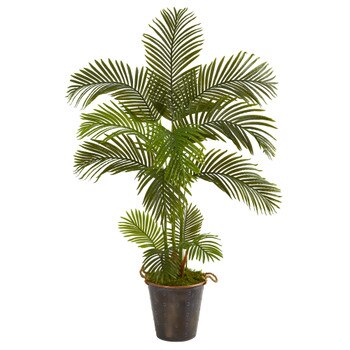 5 Areca Palm Artificial Tree in Decorative Metal Pail with Rope - SKU #T1243