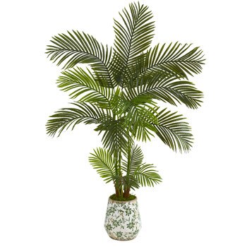 5 Areca Palm Artificial Tree in Floral Print Planter - SKU #T1246