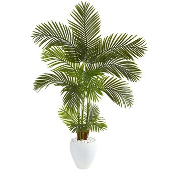 5 Areca Palm Artificial Tree in White Planter - SKU #T1247