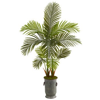 58 Areca Palm Artificial Tree in Vintage Metal Planter - SKU #T1250