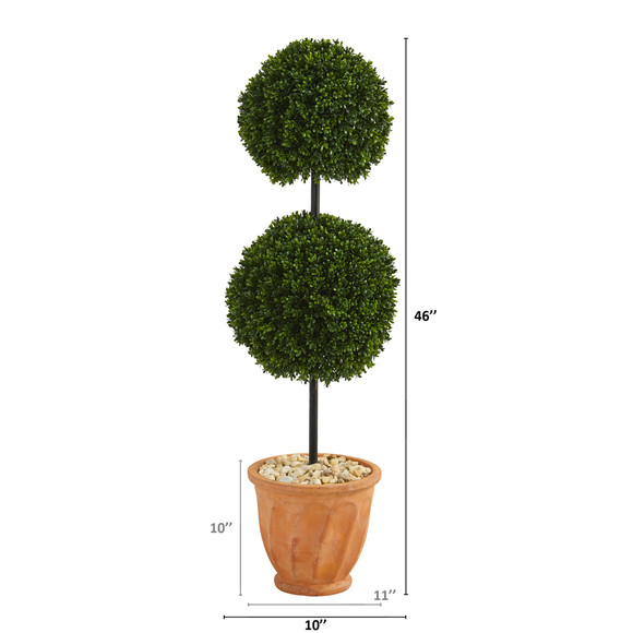 46 Boxwood Double Ball Artificial Topiary Tree in Terra-Cotta Planter UV Resistant Indoor/Outdoor - SKU #T1284 - 1