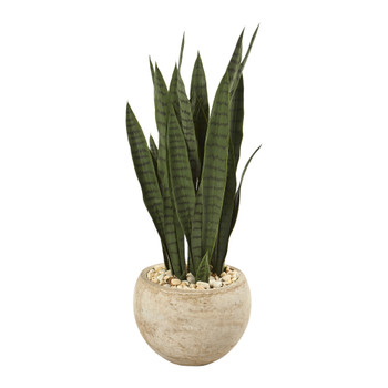 32 Sansevieria Artificial Plant in Sand Colored Planter - SKU #T1287