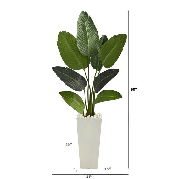 5 Travelers Palm Artificial Tree in Tall White Planter - SKU #T1309 - 1