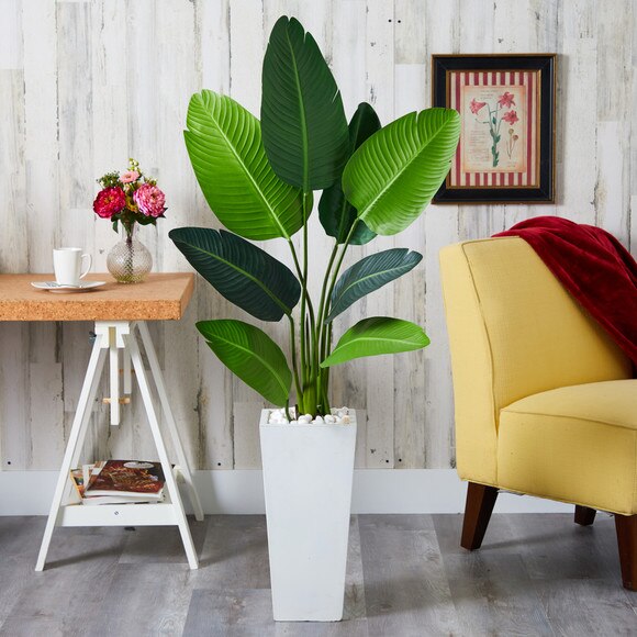 5 Travelers Palm Artificial Tree in Tall White Planter - SKU #T1309 - 2