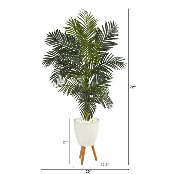 6 Golden Cane Artificial Palm Tree in White Planter with Stand - SKU #T1315 - 1