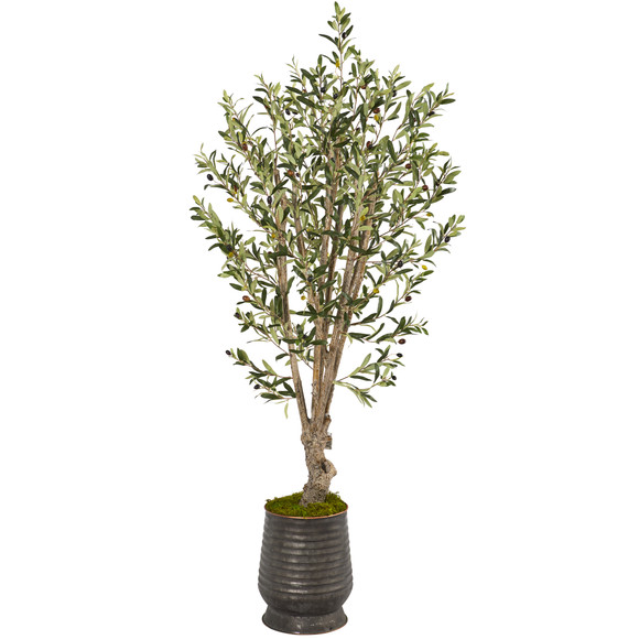 62 Olive Artificial Tree in Ribbed Metal Planter - SKU #T1332