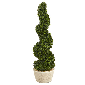 51 Spiral Hazel Leaf Artificial Topiary Tree in White Planter UV Resistant Indoor/Outdoor - SKU #T1349