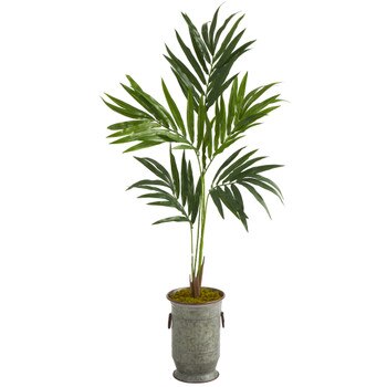 51 Kentia Artificial Palm Tree in Vintage Metal Planter - SKU #T1351