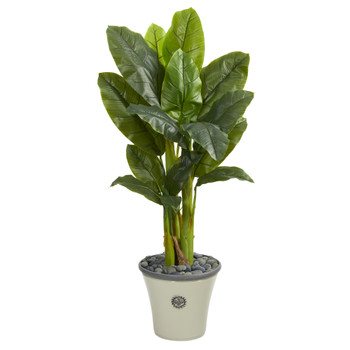 55 Triple Stalk Artificial Banana Tree in Decorative Planter Real Touch - SKU #T1361