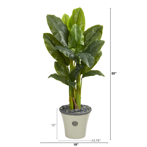 55 Triple Stalk Artificial Banana Tree in Decorative Planter Real Touch - SKU #T1361 - 1