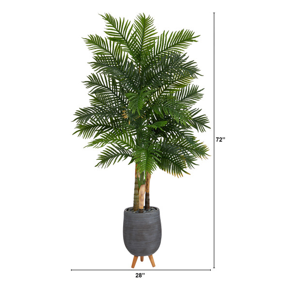 6 Areca Palm Artificial Tree in Gray Planter with Stand Real Touch - SKU #T1366 - 1