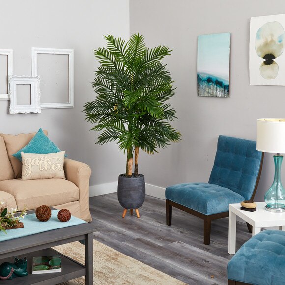 6 Areca Palm Artificial Tree in Gray Planter with Stand Real Touch - SKU #T1366 - 3