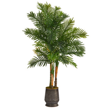 64 Areca Palm Artificial Tree in Ribbed Metal Planter Real Touch - SKU #T1370