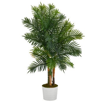 62 Areca Palm Artificial Tree in White Tin Planter Real Touch - SKU #T1371
