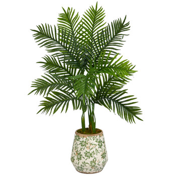 46 Areca Palm Artificial Tree in Floral Print Planter Real Touch - SKU #T1391