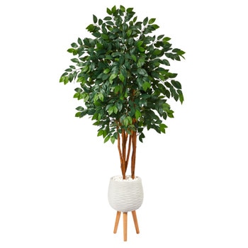 4.5 Sakaki Artificial Tree in White Planter with Stand - SKU #T1393