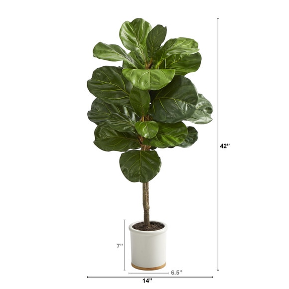 3.5 Fiddle Leaf Artificial Tree in White Ceramic Planter - SKU #T1405 - 1