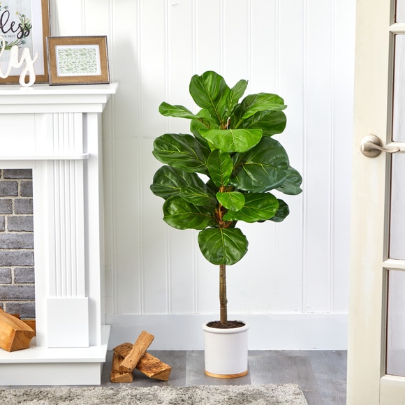 3.5 Fiddle Leaf Artificial Tree in White Ceramic Planter - SKU #T1405 - 2