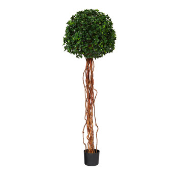 5.5 English Ivy Single Ball Artificial Topiary Tree with Natural Trunk UV Resistant Indoor/Outdoor - SKU #T1558