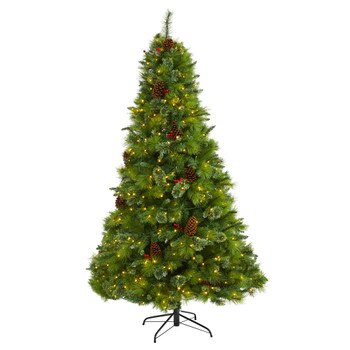 7 Montana Mixed Pine Artificial Christmas Tree with Pine Cones Berries and 500 Clear LED Lights - SKU #T1623