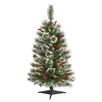 3 Frosted Swiss Pine Artificial Christmas Tree with 50 Clear LED Lights and Berries - SKU #T1625