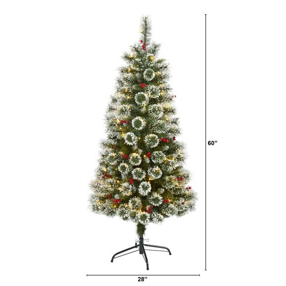 5 Frosted Swiss Pine Artificial Christmas Tree with 200 Clear LED Lights and Berries - SKU #T1627 - 1