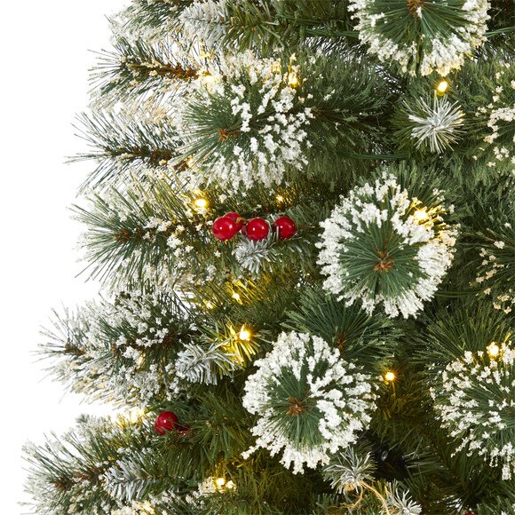 5 Frosted Swiss Pine Artificial Christmas Tree with 200 Clear LED Lights and Berries - SKU #T1627 - 2
